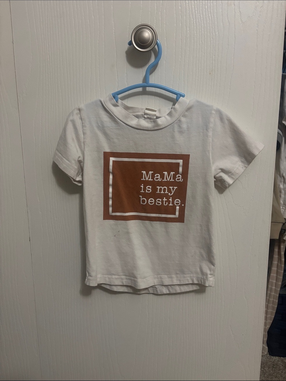 White Kids Tee with Brown 'MaMa is my bestie.' Graphic